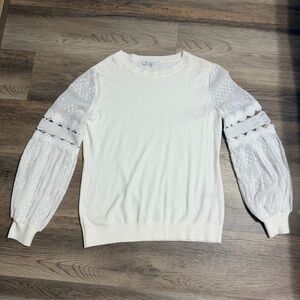 Chic White Long Sleeve Top with Lace Sleeves
